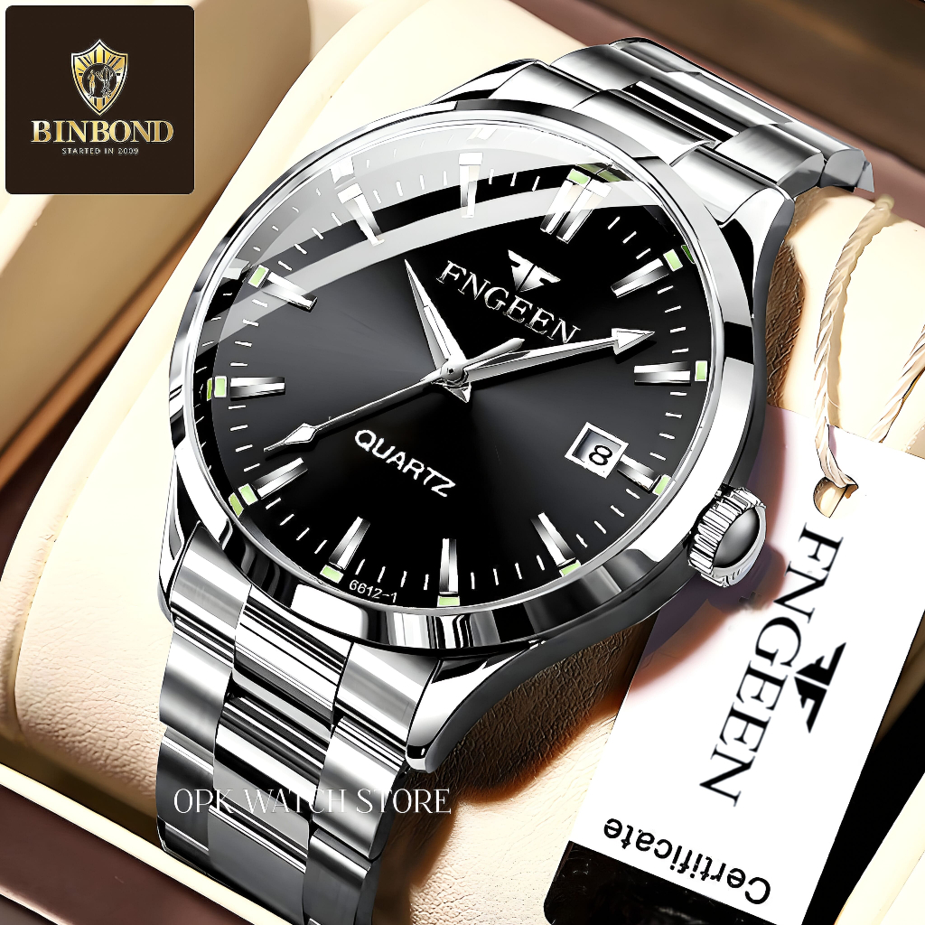 FNGEEN 2111 Jam Tangan Pria Kasual Bisnis Stainless Steel Quartz Original Anti Air Men Watch Terbaru