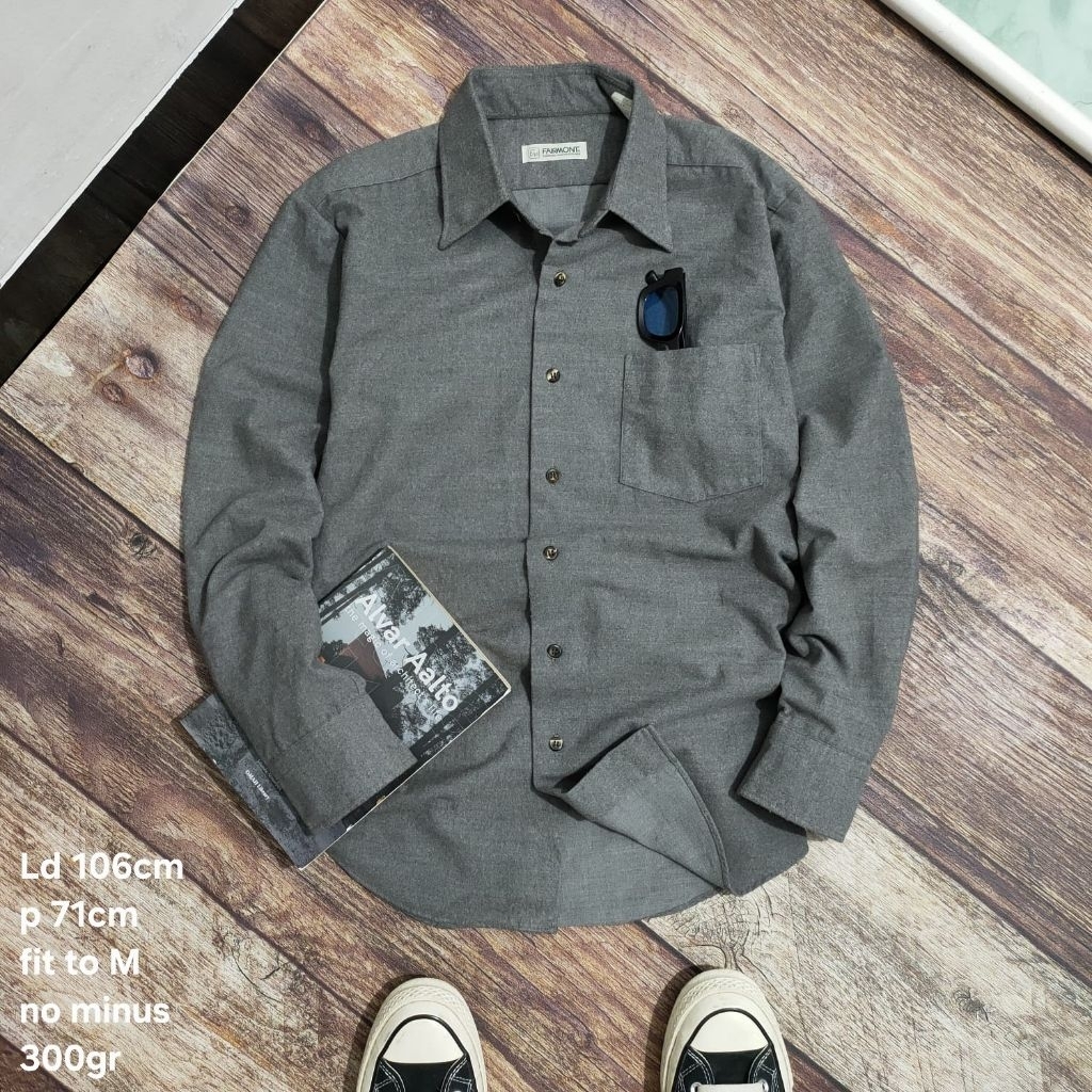 FL12 kemeja lengan panjang flanel Fairmont size M cowok pria flannel polos basic grey casual vintage
