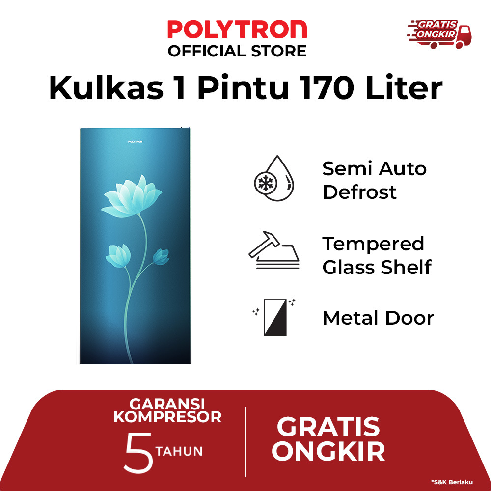 POLYTRON Kulkas 1 Pintu Metallic Series 170 Liter - PRB179B / PRB179R