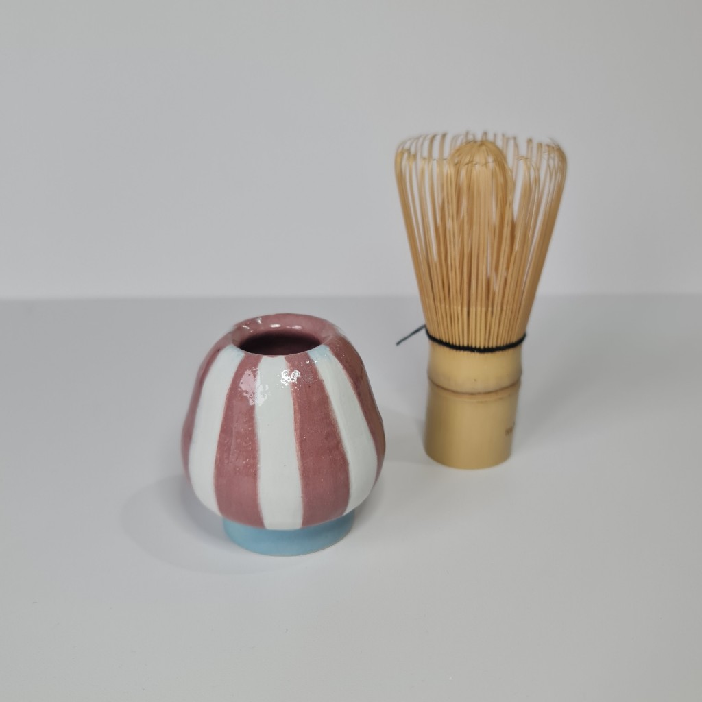 Purple White Strip Chasen Naoshi, Chasen Holder