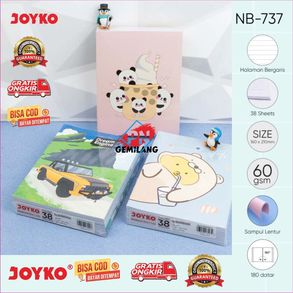 

BUKU TULIS SEKOLAH JOYKO Notebook Joyko NB-737 Buku JOYKO NB - 737 & 38 Lembar HARGA 1 PAK (10 BUKU