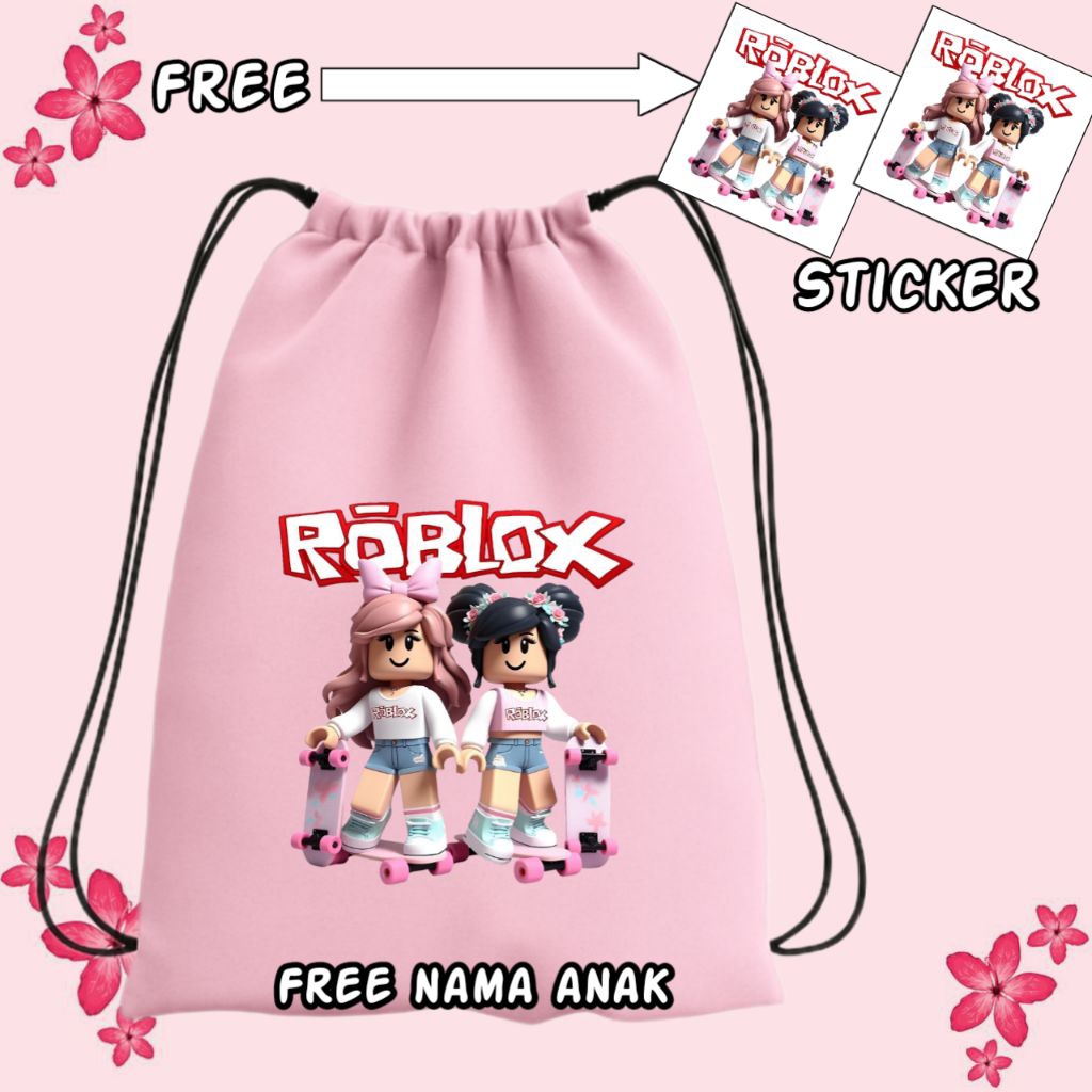 Free Sticker / Tas Serut Anak Perempuan Roblox /Ransel Sekolah Bermain /Fashion Unisex