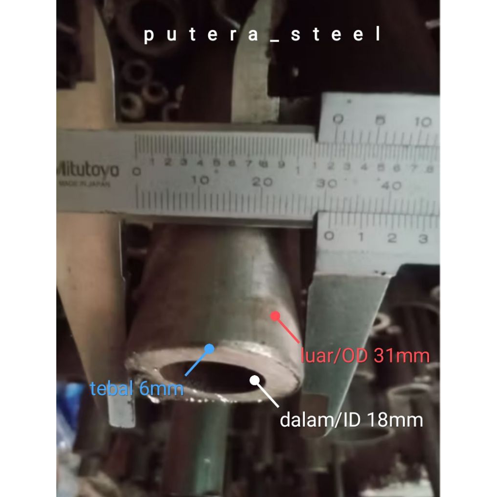 pipa besi seamles luar/OD 31mm dalam/ID 18mm tebal 6mm ukuran 10-100cm