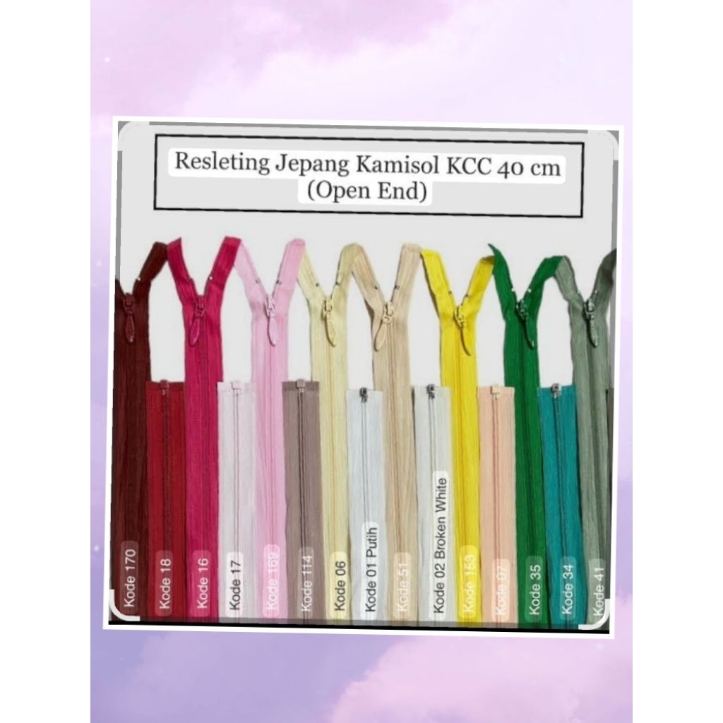 Resleting jepang open end/Resleting kamisol Merk KCC