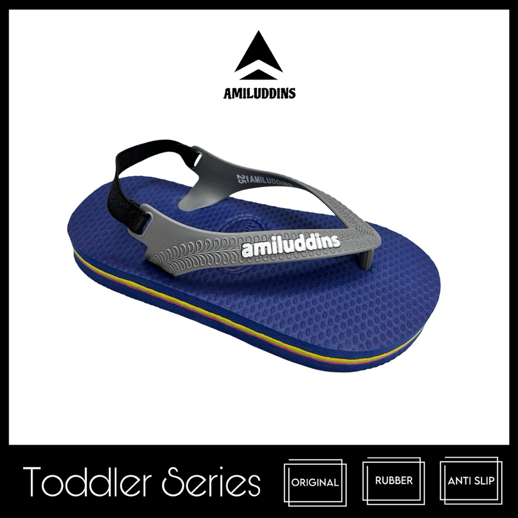 AMILUDDINS Toddler - Sandal Jepit Bayi Karet Emboss Tali Belakang bukan fipper bukan swallow navy ab