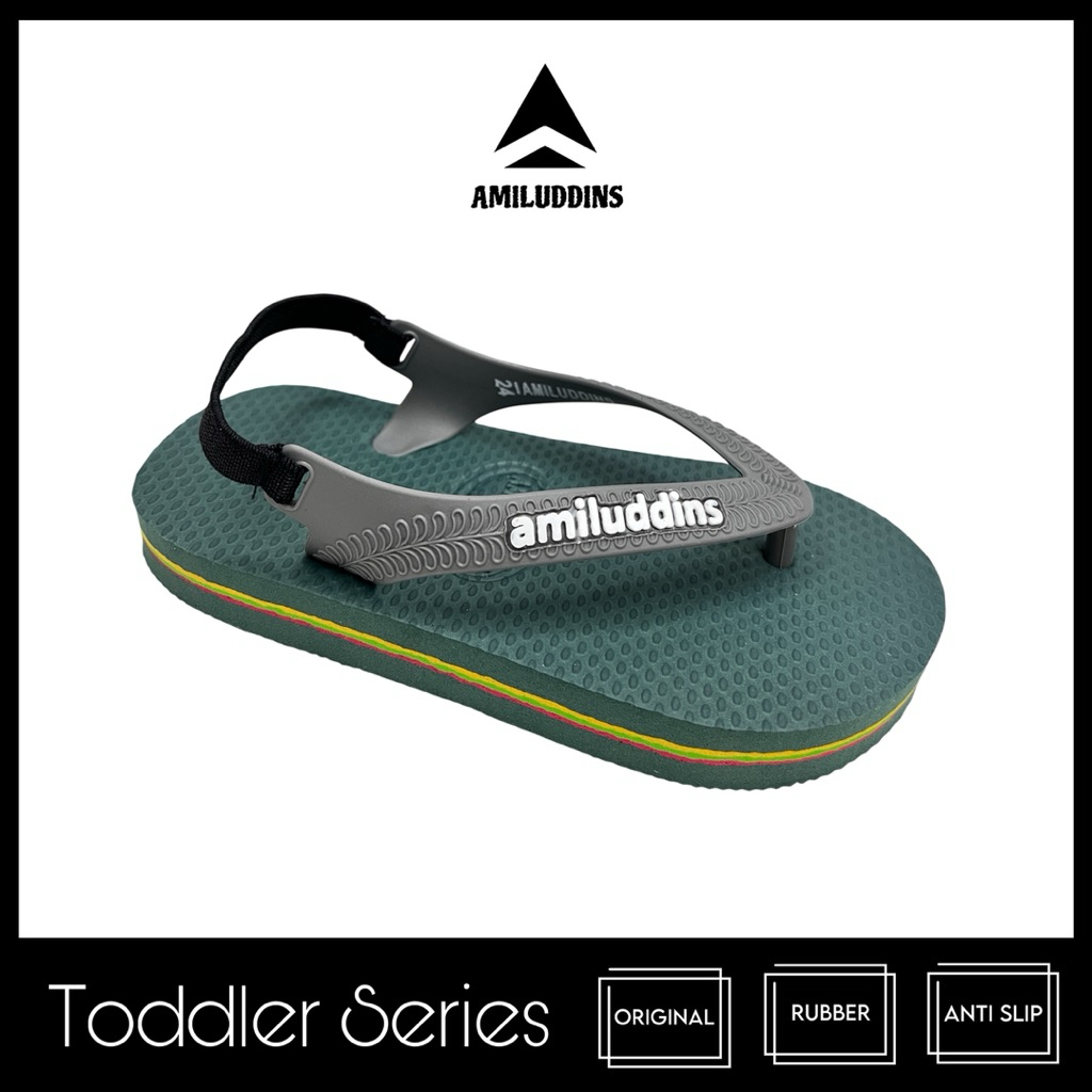 AMILUDDINS Toddler - Sandal Jepit Bayi Karet Tali Belakang Usia bukan fipper bukan swallow army abu
