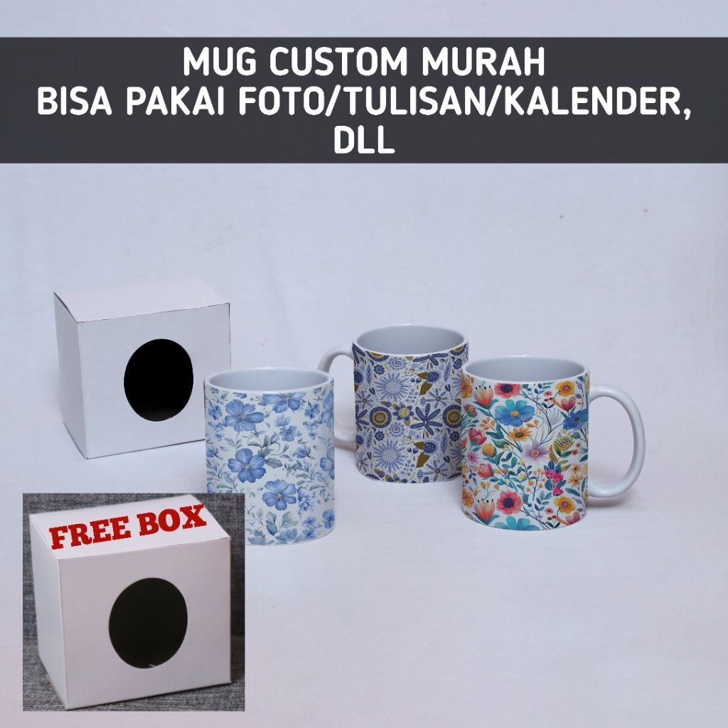 MUG CUSTOM / MUG SOUVENIR HADIAH / GELAS MUG CUSTOM TULISAN, GAMBAR, FOTO, MOTIF BUNGA
