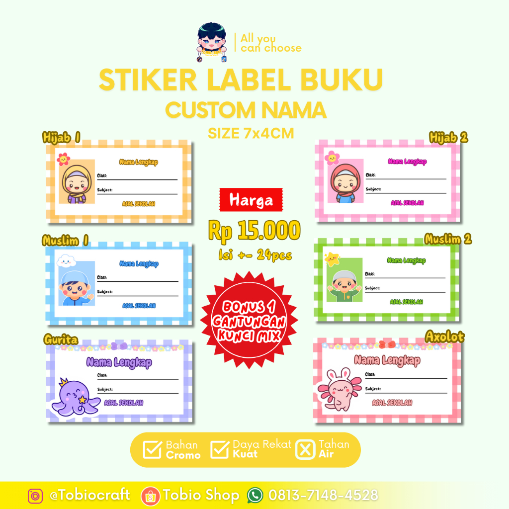 

Stiker Label Buku Pelajaran Custom Nama dan Asal Sekolah free gantungan kunci