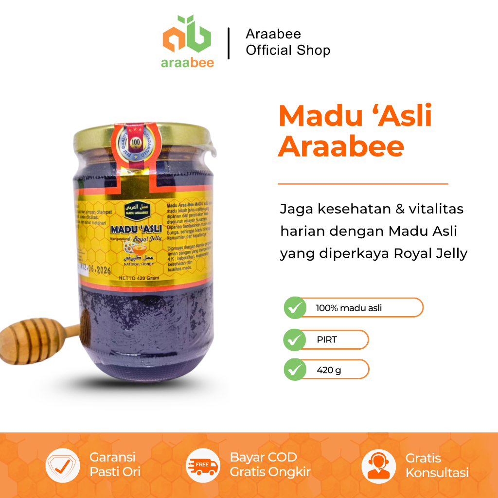 

Arabee Madu Murni Asli plus Royal Jelly 420gr Membantu Memelihara Kesehatan Tubuh