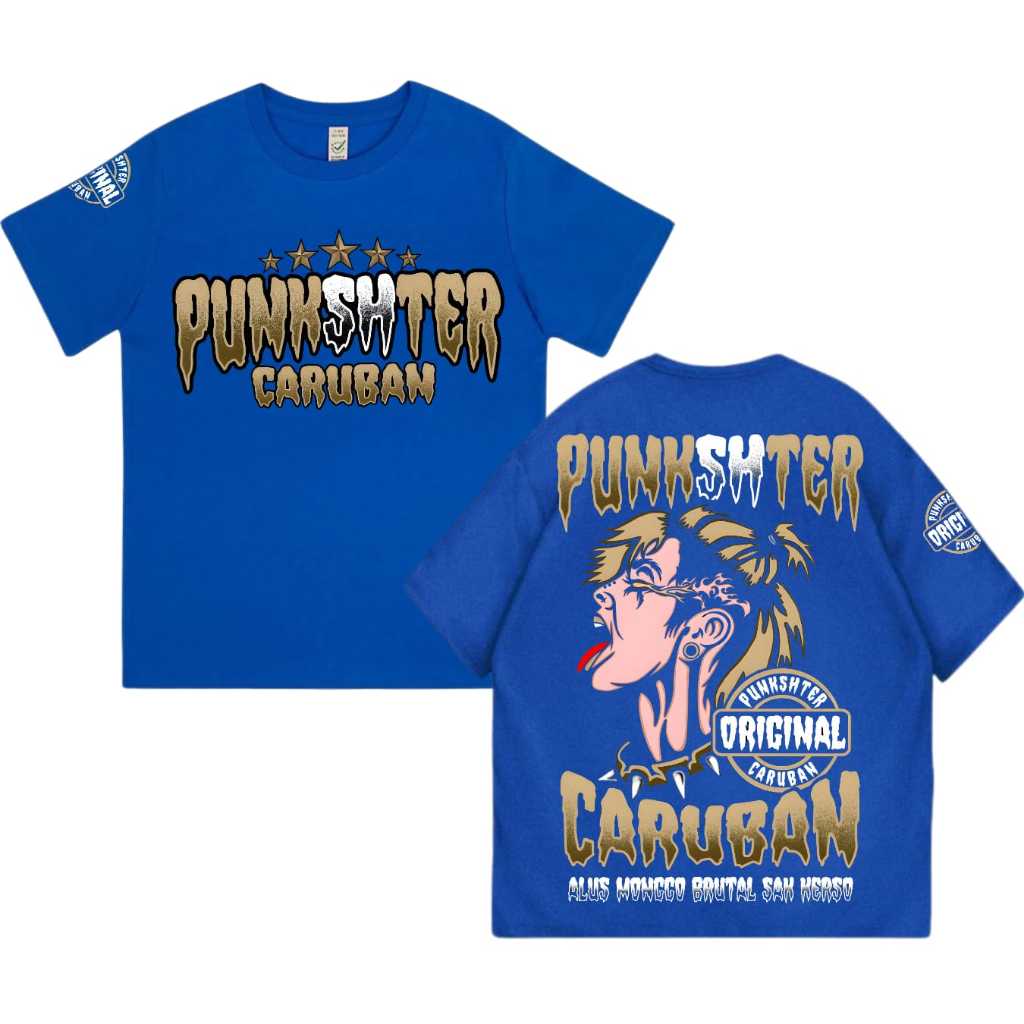 Promo Kaos punkshter caruban bahan cotton combed tebal murah dan halus warna biru