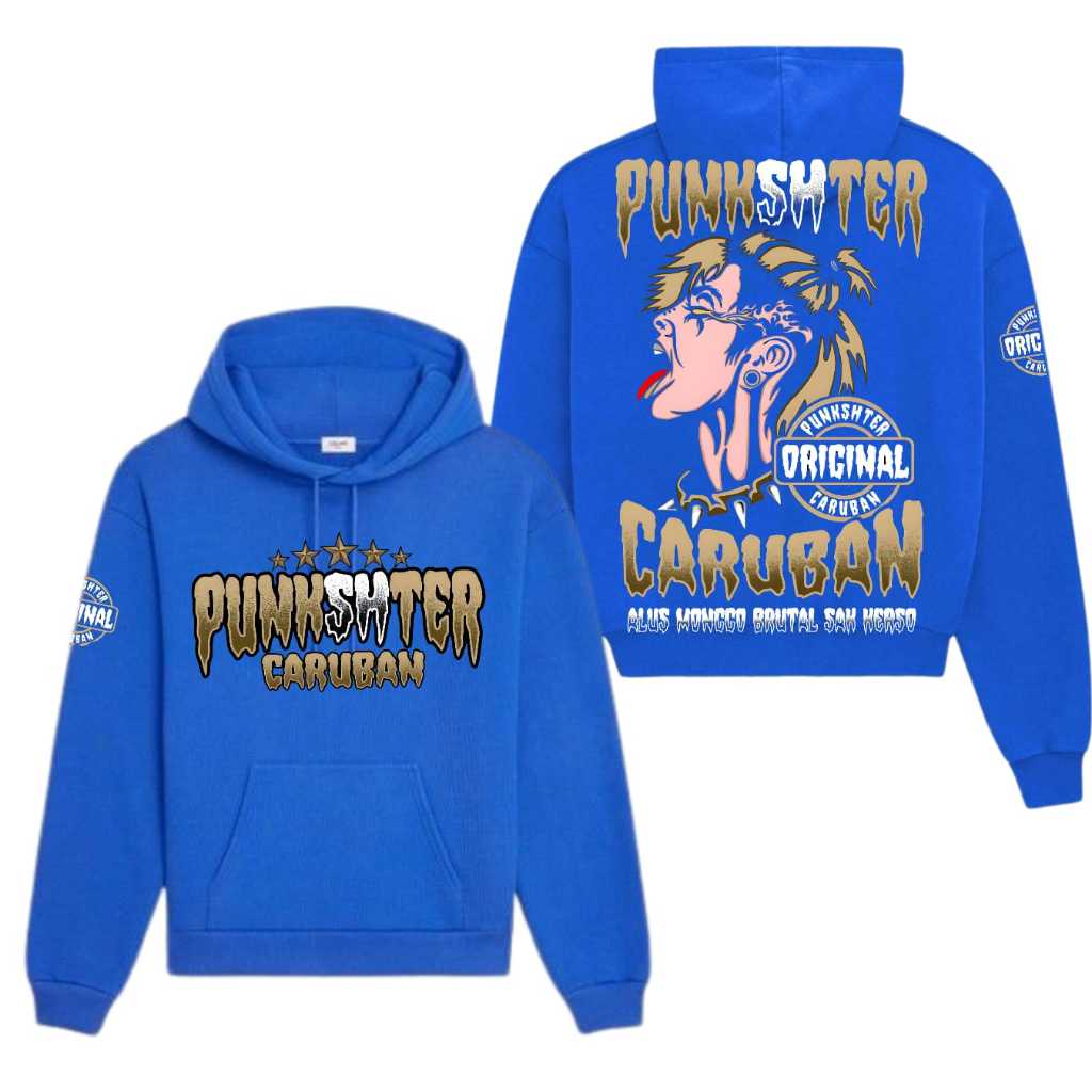 Promo Hoodie punkshter caruban bahan cooton fleece tebal murah dan halus warna biru