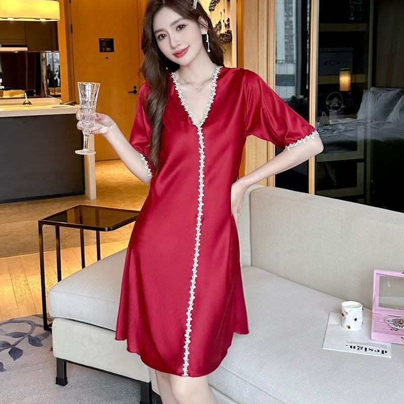 Gaun Tidur Sutra Es Elegan, Bahan Lembut Sejuk, Memberikan Kenyamanan Tidur Maksimal/daster/baju tid