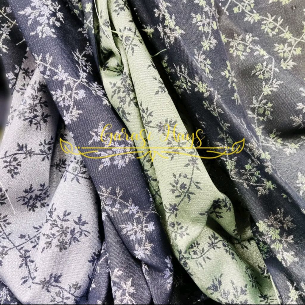 Kain Denim Jepang Jeans Metallic Motif Bunga 2 sides Bolak Balik