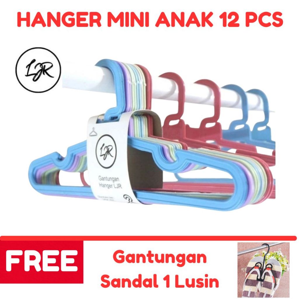 LJR Gantungan Hanger Baju Bayi Plastik 1 Lusin + Hanger Sandal 1 Lusin