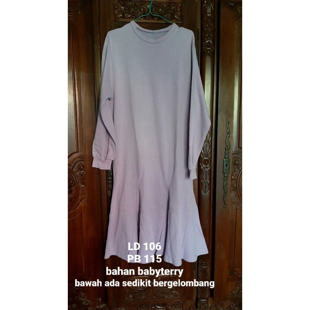 preloved dress lilac midi babyterry kaos tebal wanita ungu