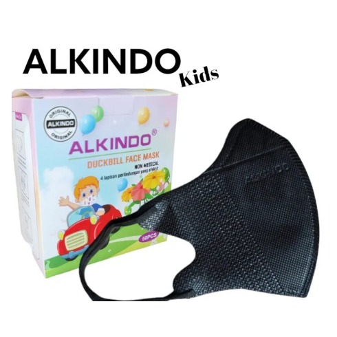 MASKER DUCKBILL ANAK 4PLY GARIS ALKINDO PUTIH HITAM