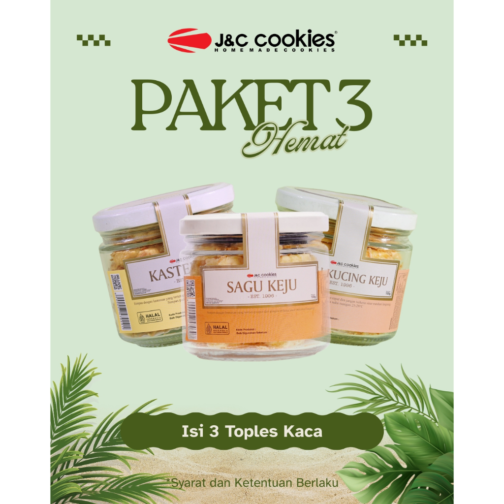 

J&C Cookies Paket Hemat 3 Toples Kaca