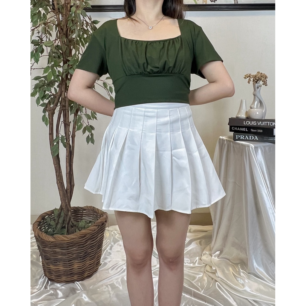 Crop Square Neck Top —  Hijau Botol Army Green ( BACA DESKRIPSI )