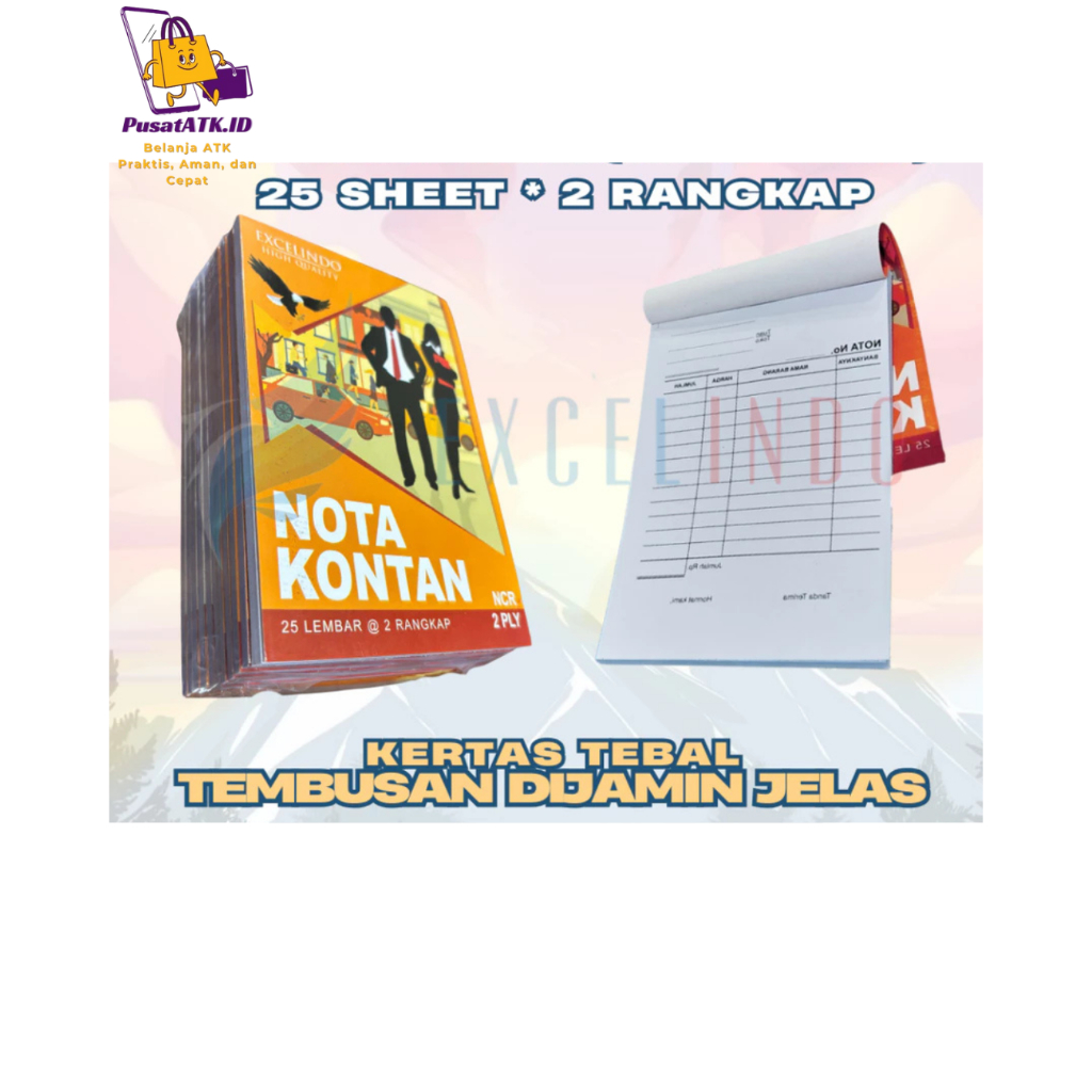 

Excelindo Buku Nota Kontan 2 ply Kecil NCR Ukuran 108mmx155mm Isi 10 Buku