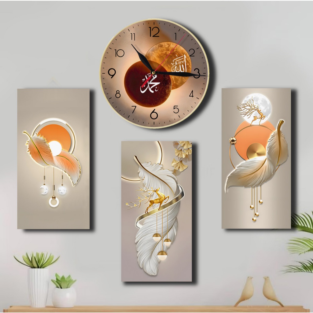 Jam Dinding | Jam Estetik Dinding | Hiasan Dinding - Set Jam 3D dan Hiasan Dinding Minimalis 3 Pcs