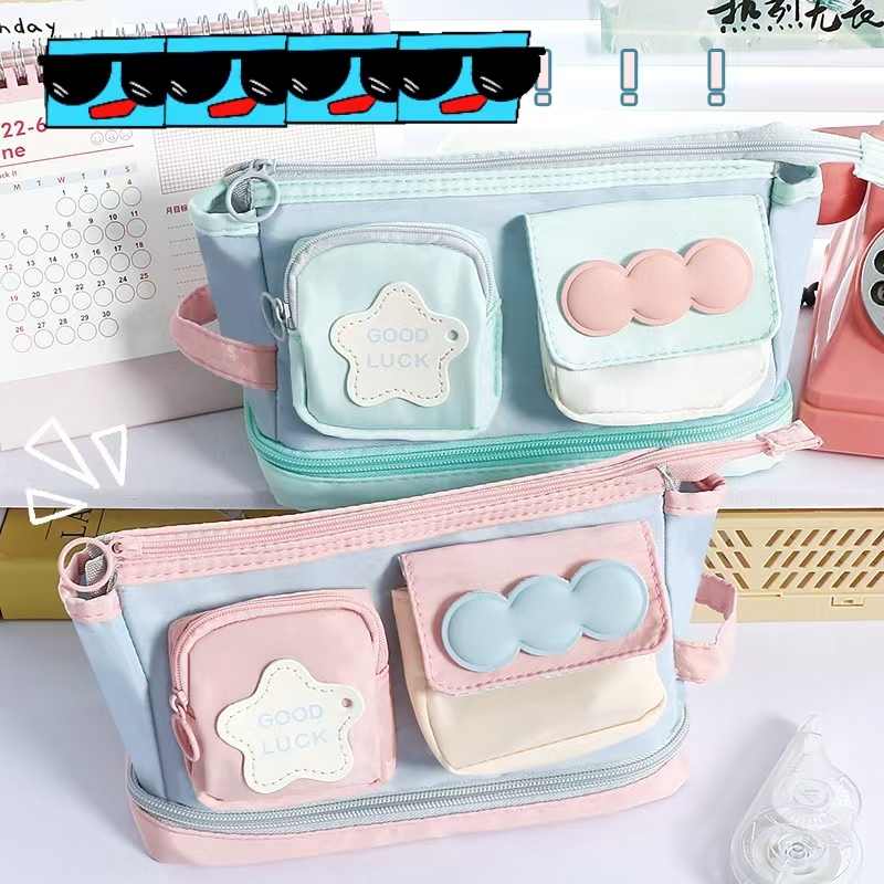 

Multi functional contrasting handheld pencil case, cute and large capacity stationery bag for primary and secondary school students