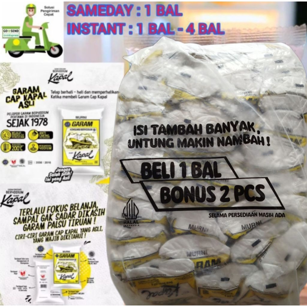 

( HARGA SPESIAL DISKON PAKET 1 BAL 40 PCS ) GARAM CAP KAPAL ASLI 250 GRAM X 40 PCS 10 KG GRATIS ONGKIR + DISKON + CASHBACK XTRA GARAM CAP KAPAL ASLI