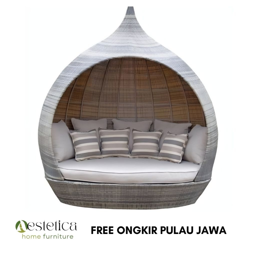 (FREE ONGKIR JAWA) DAYBED ROTAN CUSTOM UKURAN & MODEL / SOFA KOLAM ROTAN SINTETIS By Aestetica Furni