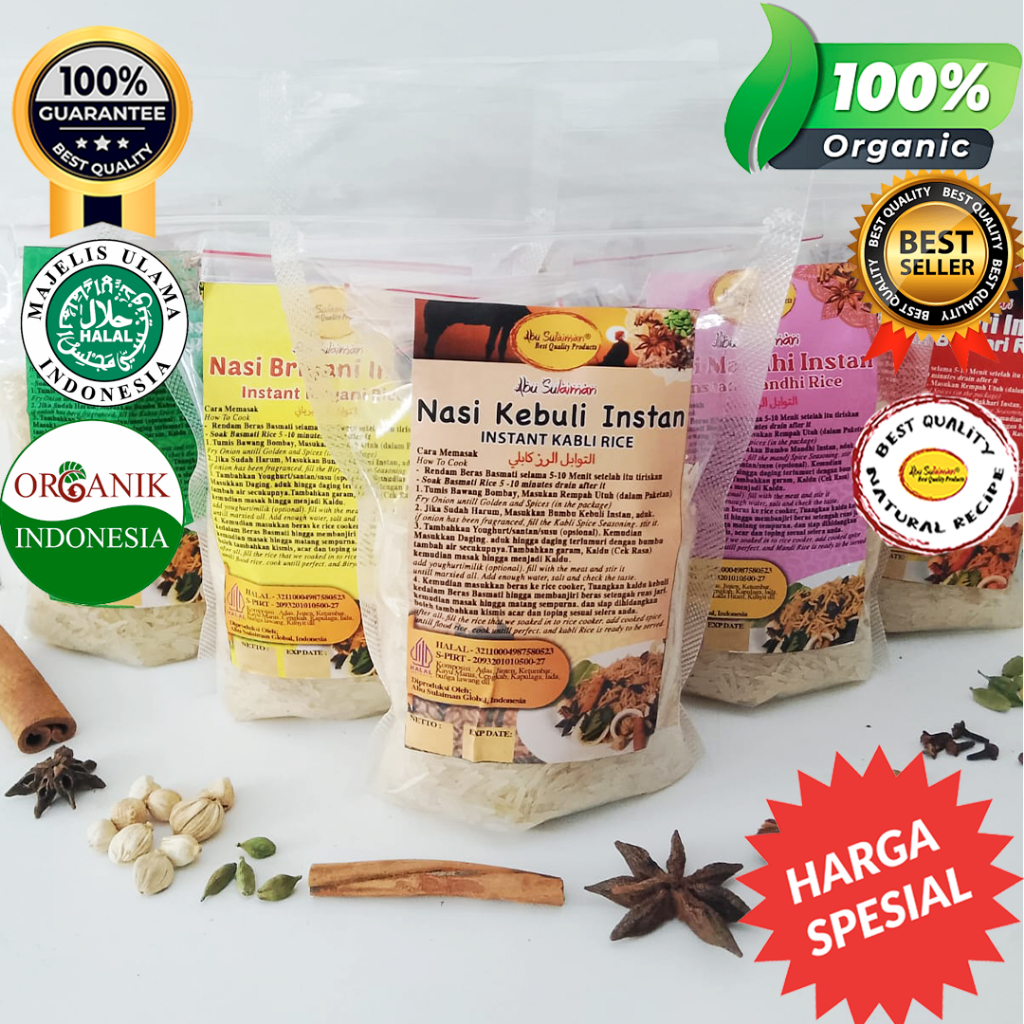 

Lebih banyak! Paket Beras Basmati instan [350gr] Nasi Kebuli briyani mandhi kabsah bukhari shawarma abu sulaiman