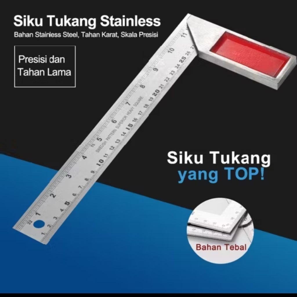 

Siku Tukang Penggaris Sudut 90° Persisi Akurat Stainless