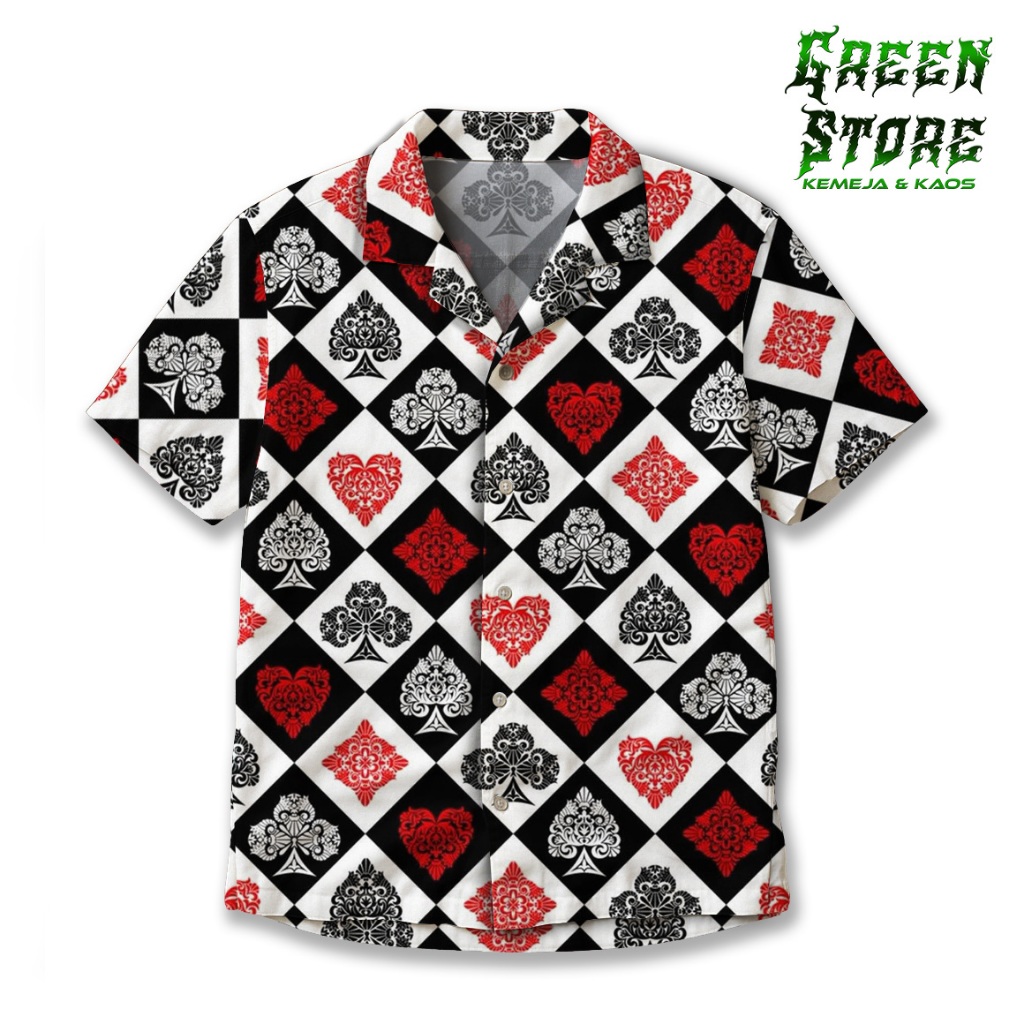 GREEN STORE Kemeja Kartu Remi Poker – Kemeja Hawaii Casino Unisex Premium GS-112