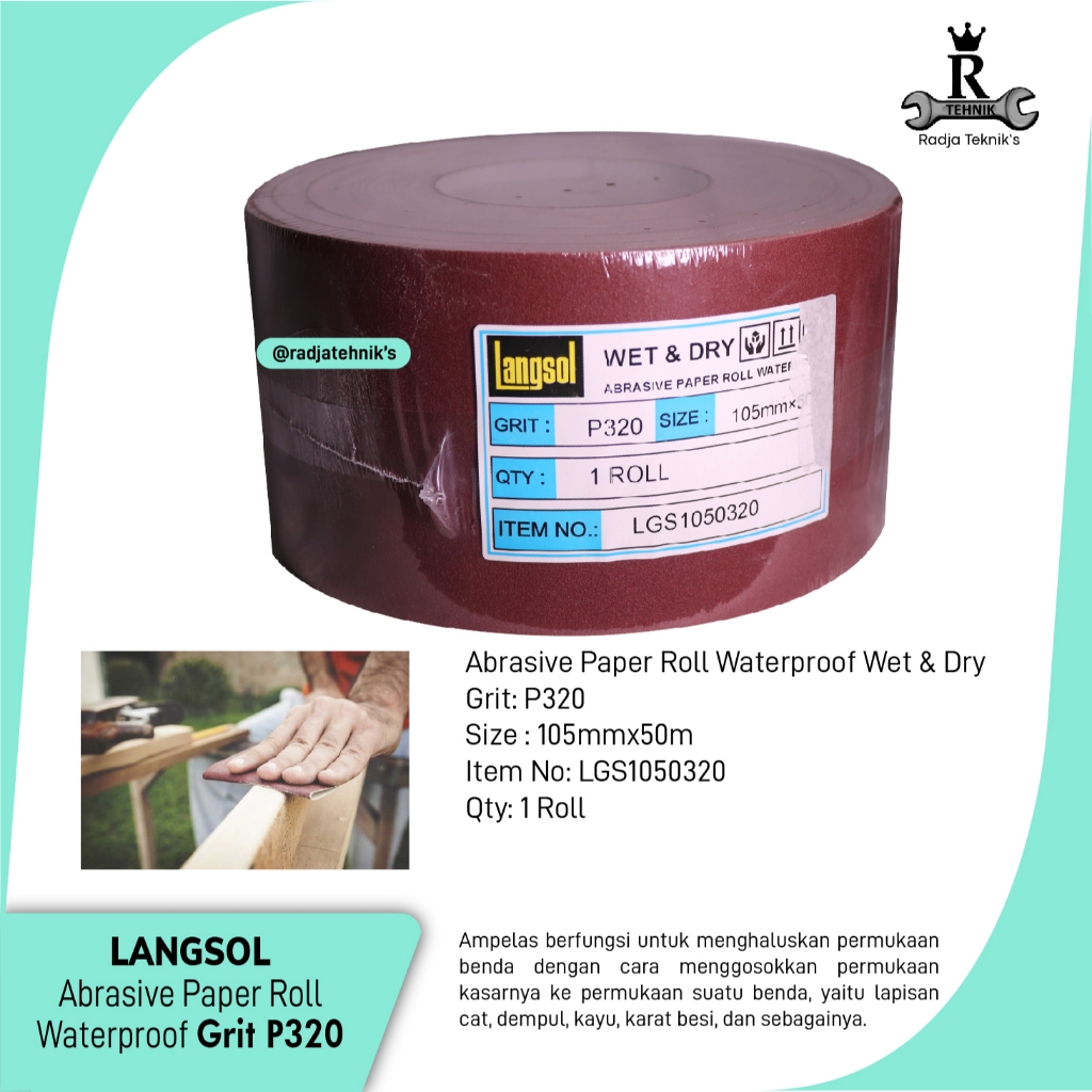 Abrasive Cloth Roll  Kertas Amplas Roll Waterproof P320/5R  Langsol Kertas Amplas  Kertas Amplas 5 R