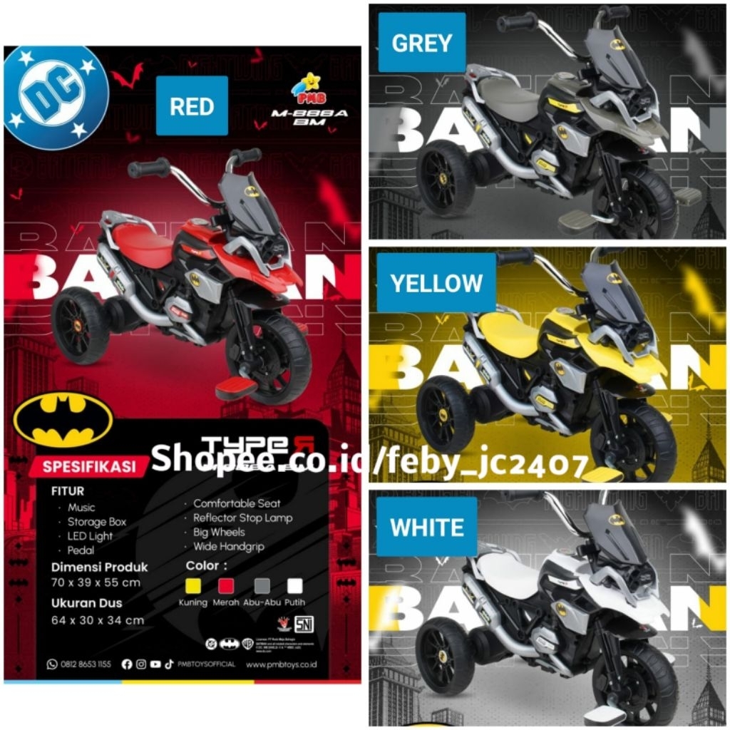 Sepeda Anak Roda 3 Tiga Tricycle PMB m 888 a m888a batman gowes