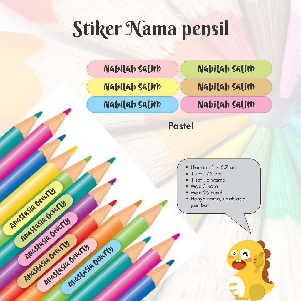 

[75 pcs] Stiker Nama Pensil 1x5.7 cm / Label nama Pensil Cromo dan Vinyl