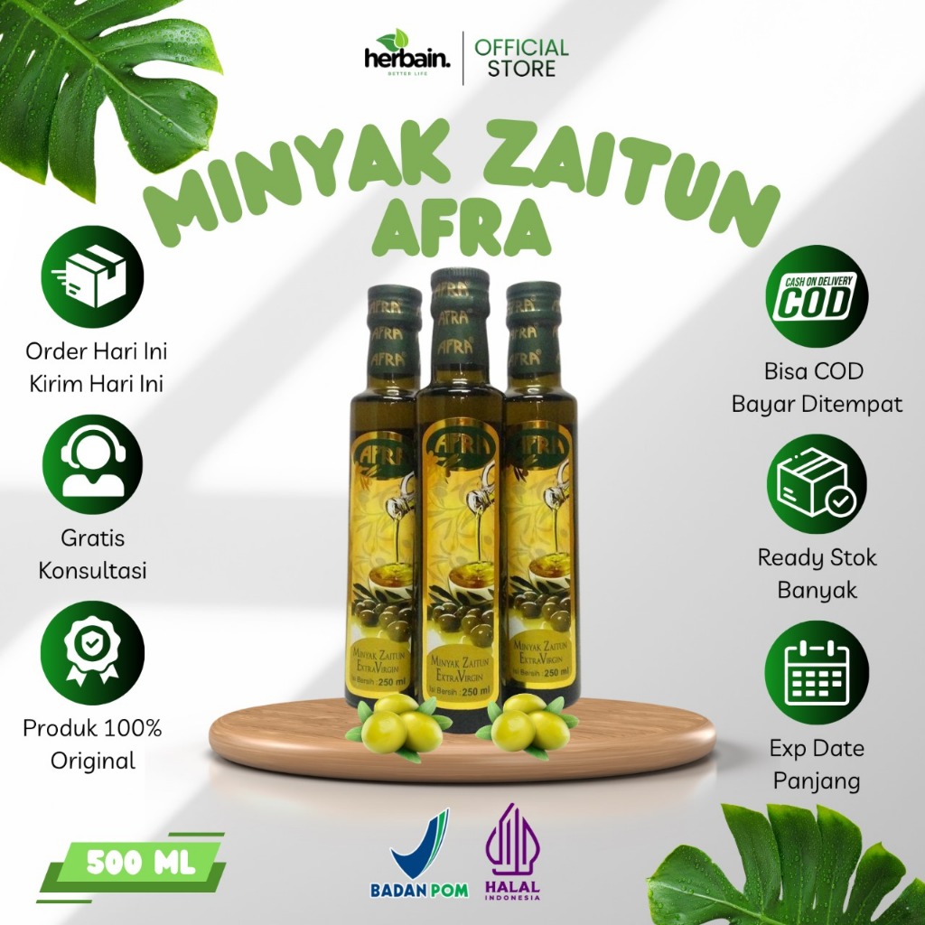 

Minyak Zaitun Afra Extra Virgin 500ml Perasan Pertama untuk Kesehatan dan Kecantikan Kulit