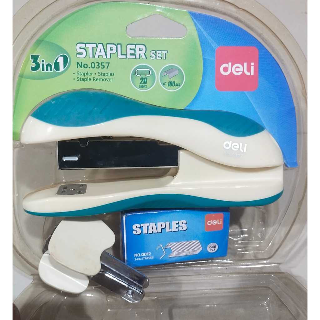 

DELI Stapler Set Isi No. 0012 / Alat Stapler + Isi Staples + Remover Deli Stapler 20sheets DELI E0357