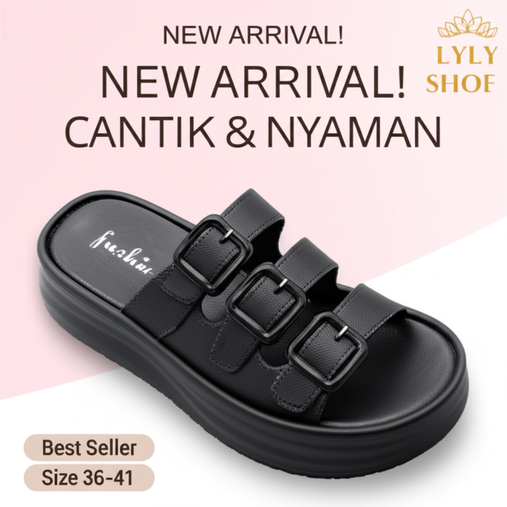 PROMO Sandal Wanita Selop Karet Fushin 3 Strap Anti Slip Empuk Sandal Kekinian Viral Nyaman | Sendal