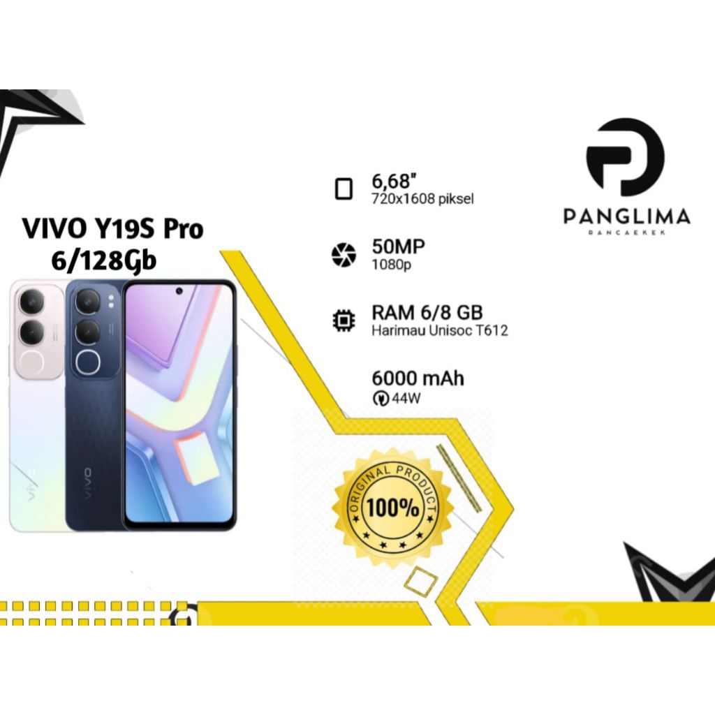 Vivo Y19s Pro Ram 6GB/128GB 50Mp All Camera,6000mAh+44W Flash Charge,IP64,Dual speaker Audio Boost G