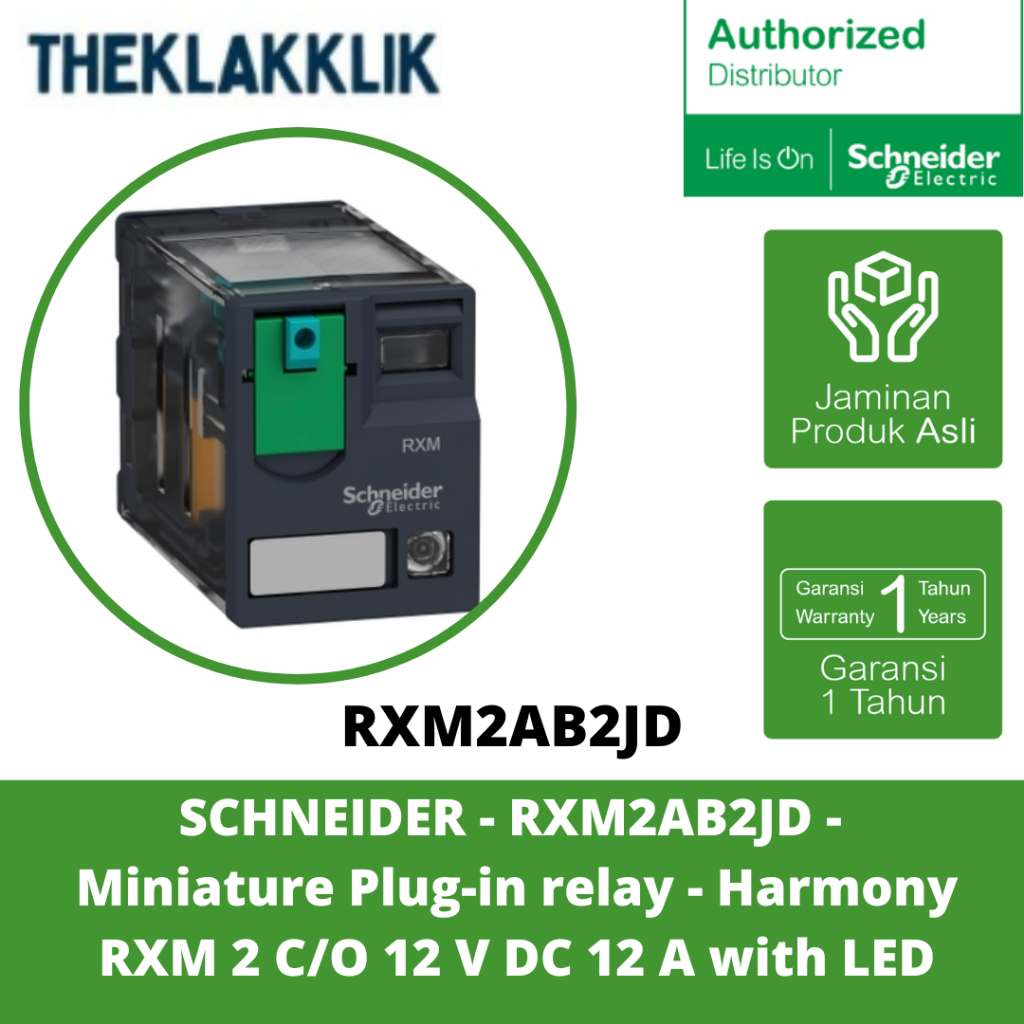 SCHNEIDER - RXM2AB2JD - Miniature Plug-in relay - Harmony RXM 2 C/O 12 V DC 12 A with LED