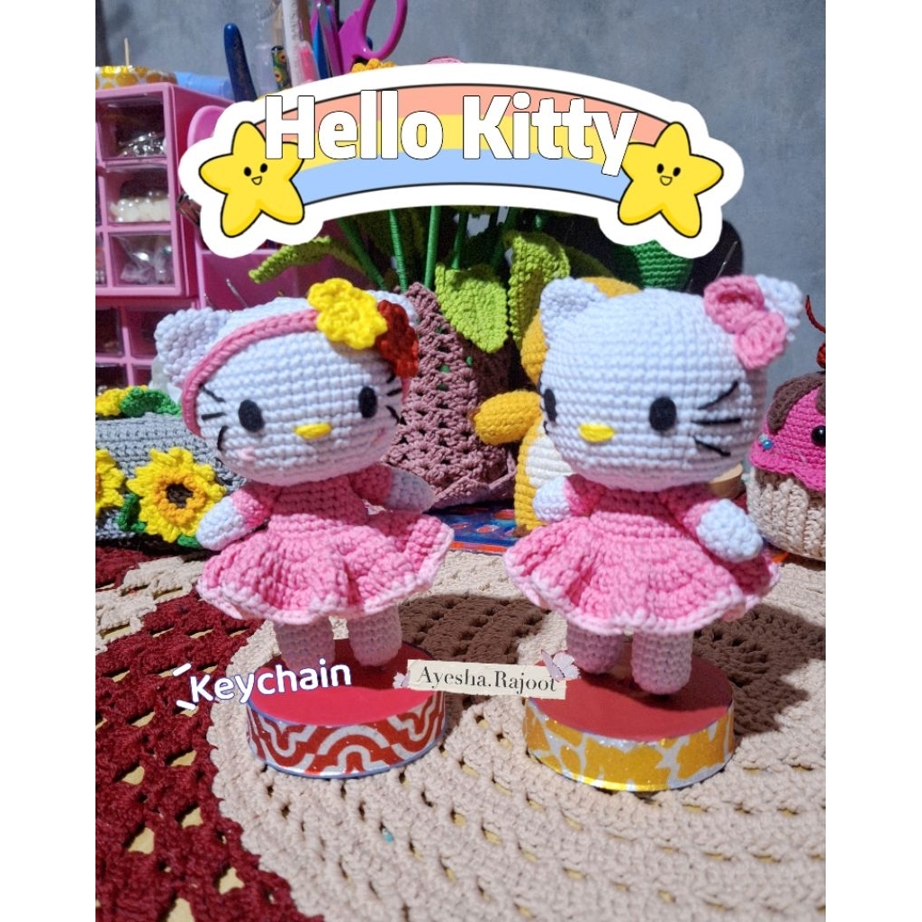 Amigurumi Hello Kitty/Gantungan Hello Kitty/Hello Kitty Keychain/Gantungan Kunci Rajut