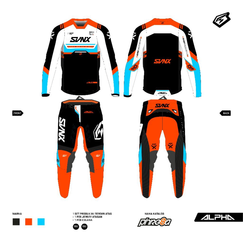GEARSET SVNX ORIGINAL / JERSEY SET TYPE ALPHA PHRESA SERIES / JERSEY MOTOCROSS ORIGINAL JERSEY TRAIL