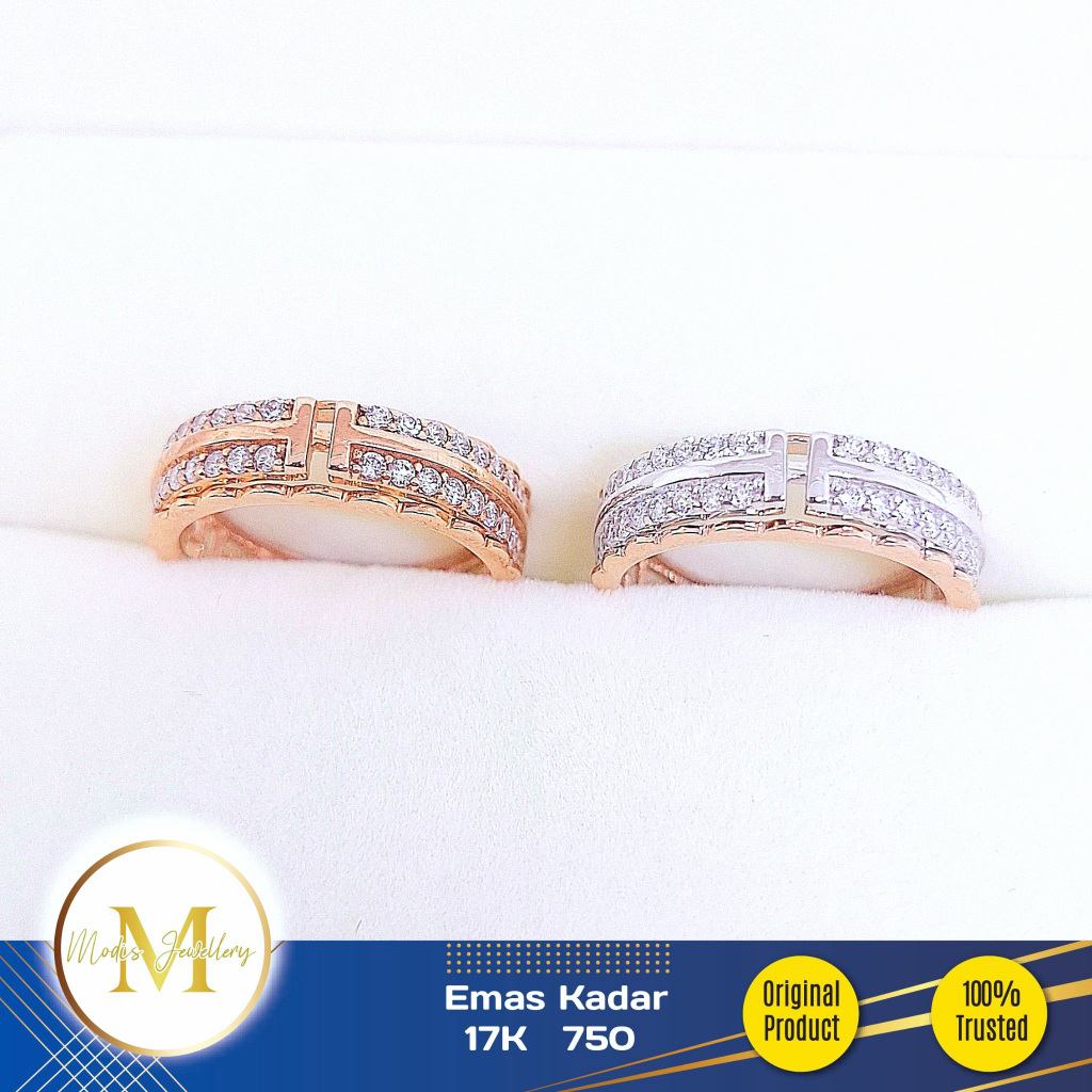 MODIS JEWELLERY - Cincin Double T Listring Kombinasi Putih Rosegold - Emas 17k  750