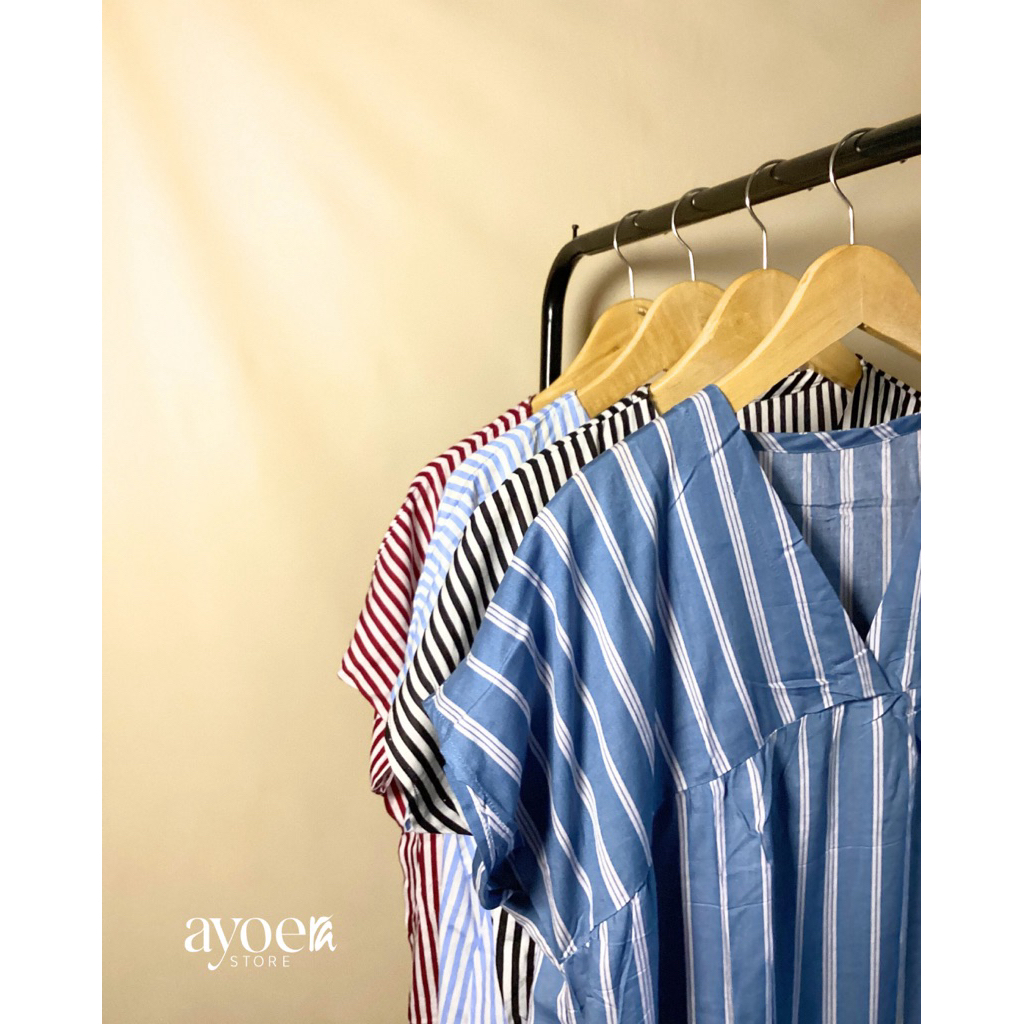 Ayoera-Daster Vneck kekinian garis garis rayon premium