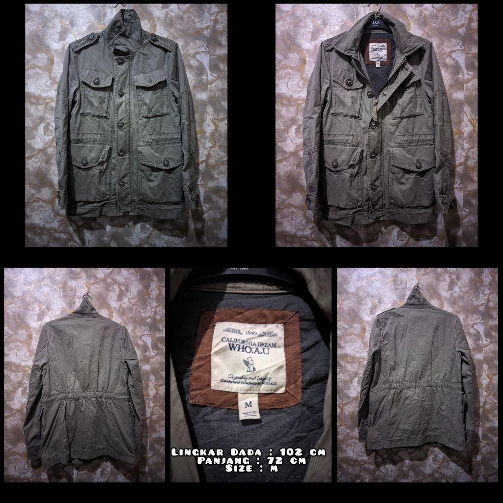 Jaket Parka Warna Hijau army Merk WHO.A.U Second Original.