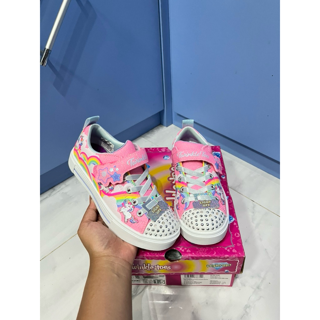 Sepatu Skechers kids Twinkle toes pink Unicorn glitter bisa nyala sale (314809L/PKMT)