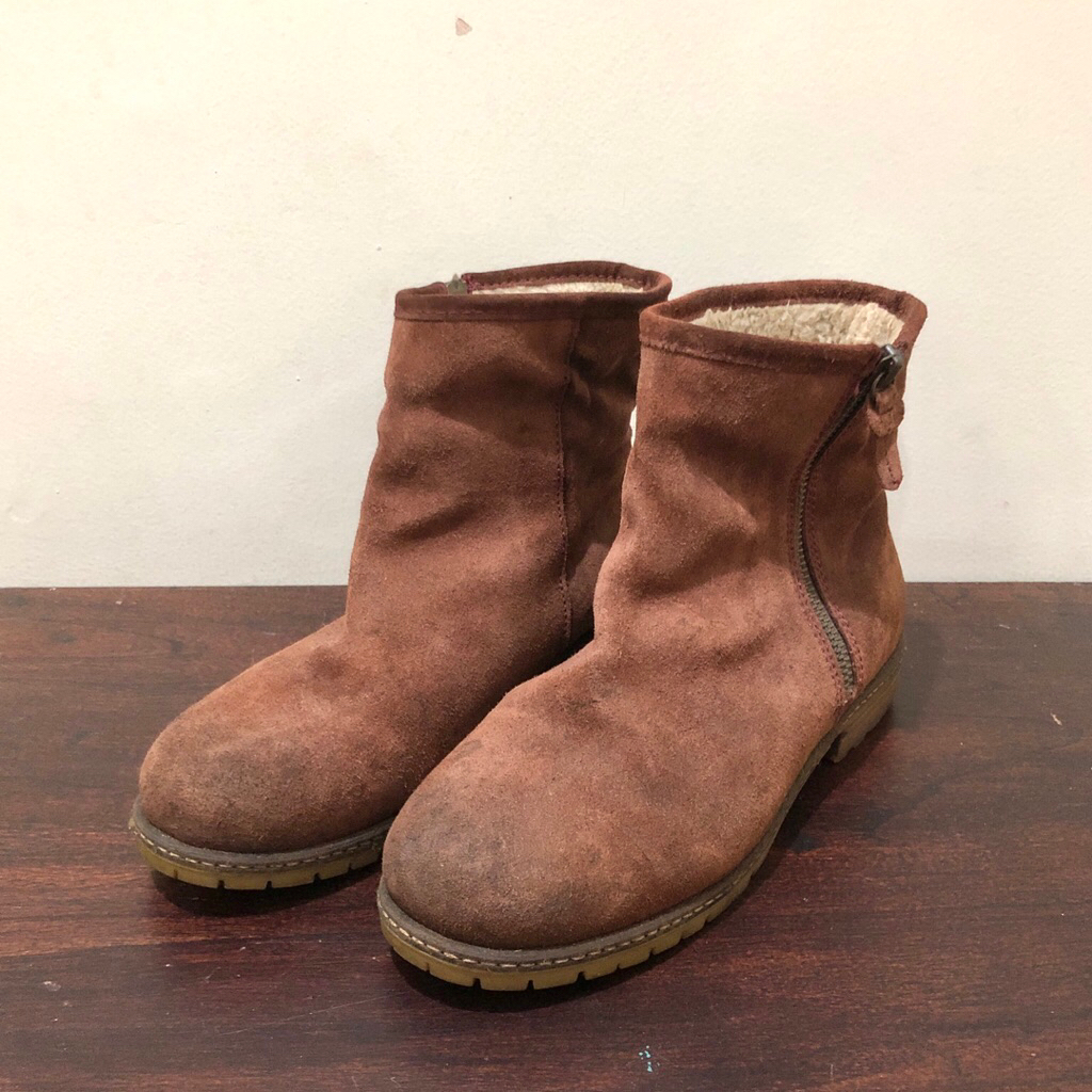 Zara Ankle Boots Brown Suede Genuine Leather Sepatu Kulit Warna Coklat