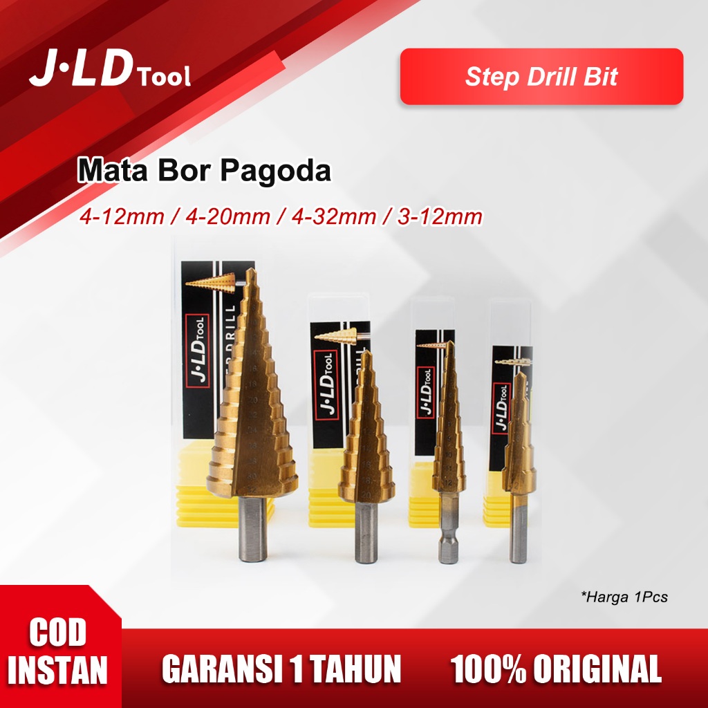 JLD Mata Bor SPIRAL PAGODA Mata Bor Set 3-12mm,4-12mm,4-20mm,4-32mm Mata Bor Pagoda Besi Cone Drill 