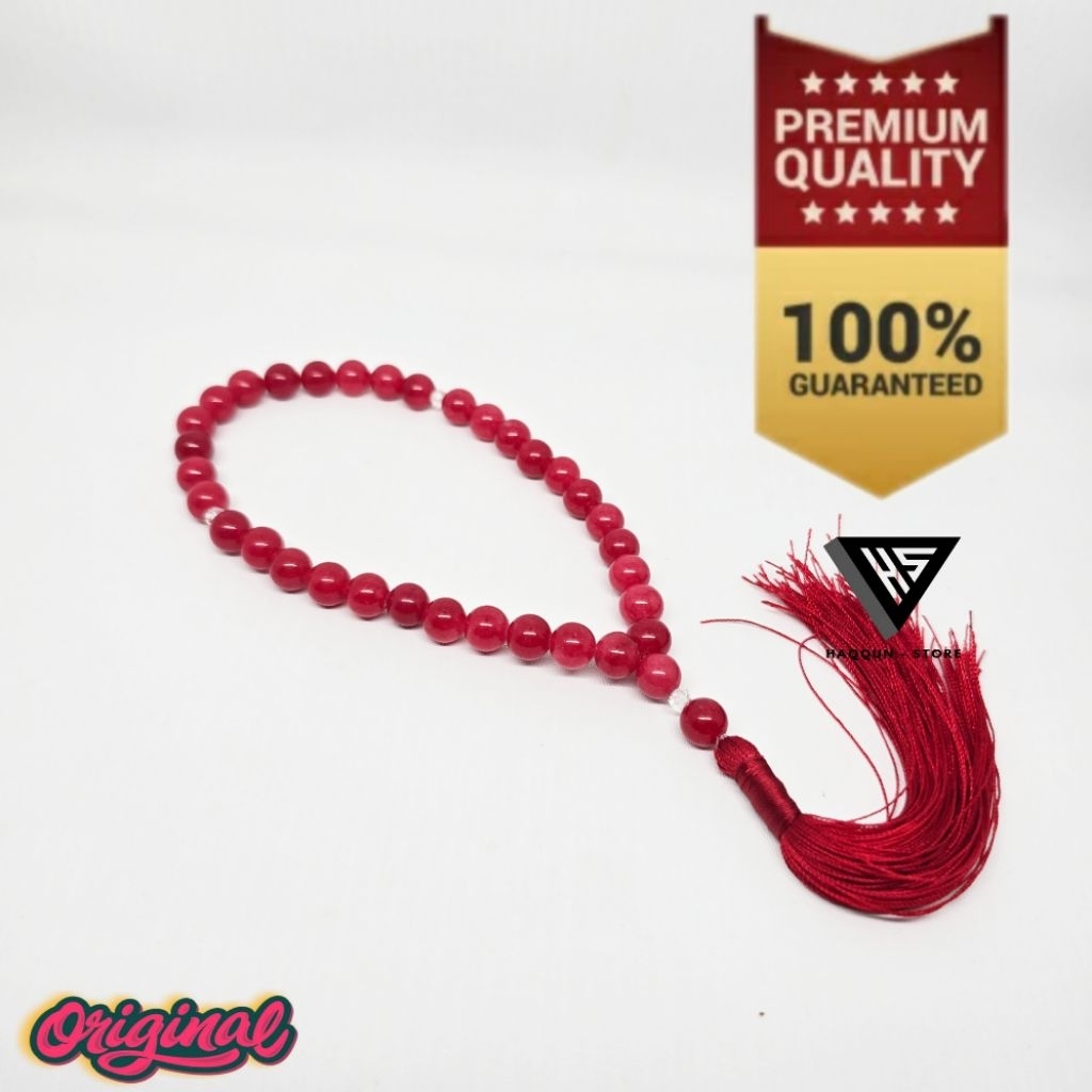 TASBIH BATU ALAM 33 BUTIR / TASBIH GEOK MERAH JAMINAN BATU ASLI