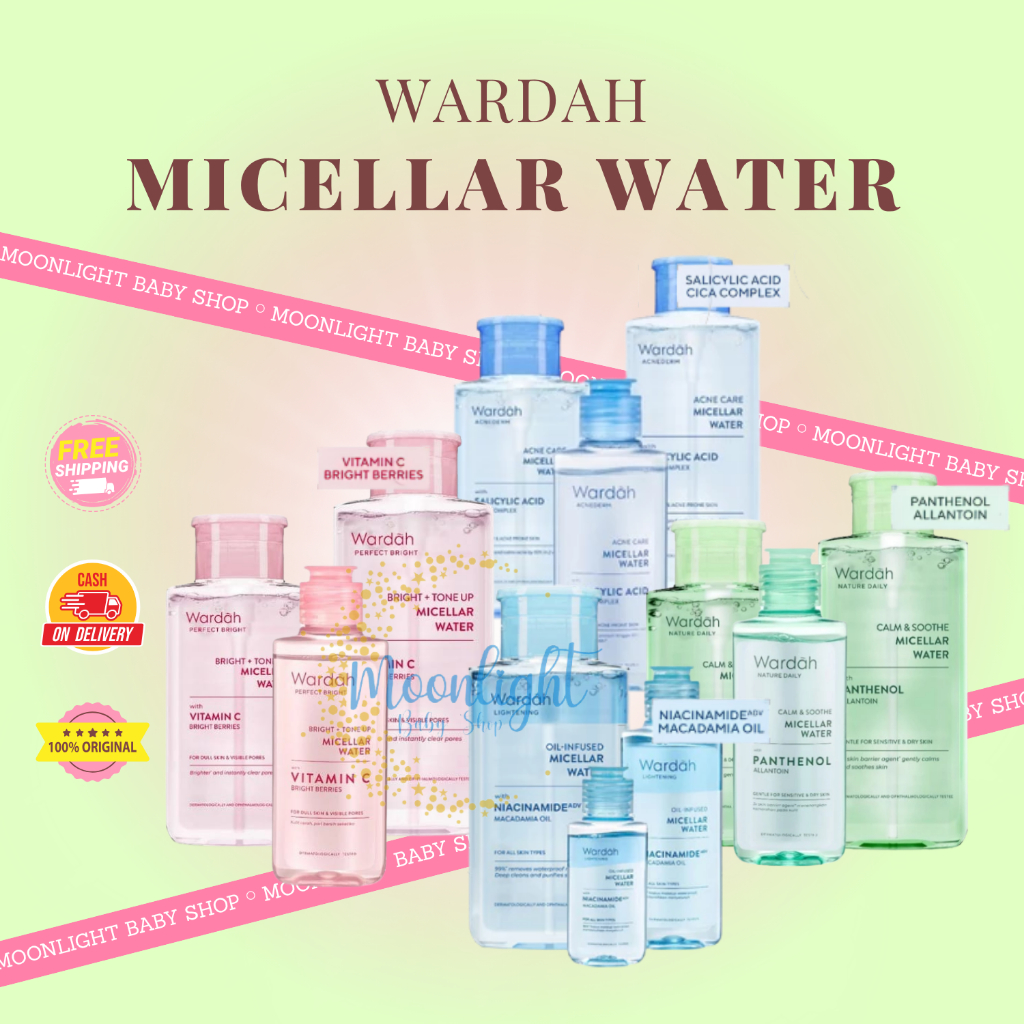 Wardah Micellar Water | Perfect Bright | Nature Daily | Lightening | Acnederm - Pembersih Make Up