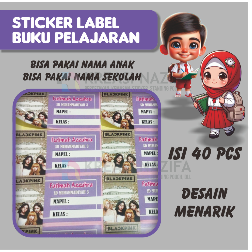 

STIKER LABEL BUKU PELAJARAN CUSTOM; KEREN BTS & BLACKPINK; BISA PAKE NAMA, KELAS DAN NAMA SEKOLAH