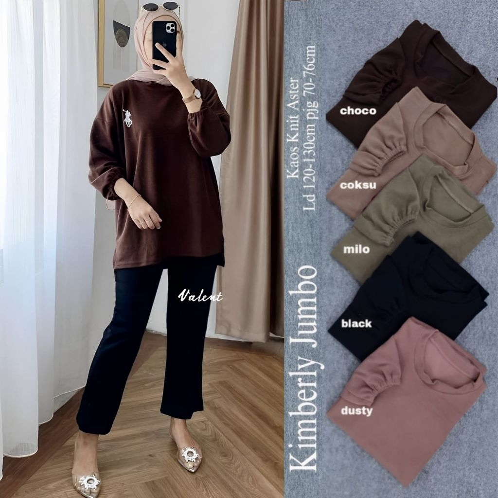 Valent - Kimberly Jumbo Blouse Wanita • Kaos Knit Aster